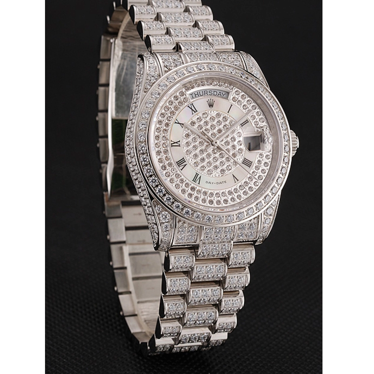 Aaa replica watch Diamond Case Day-Date Pave Dial Rolex Bracelet Swiss 1453950 Diamond Diamond 0618